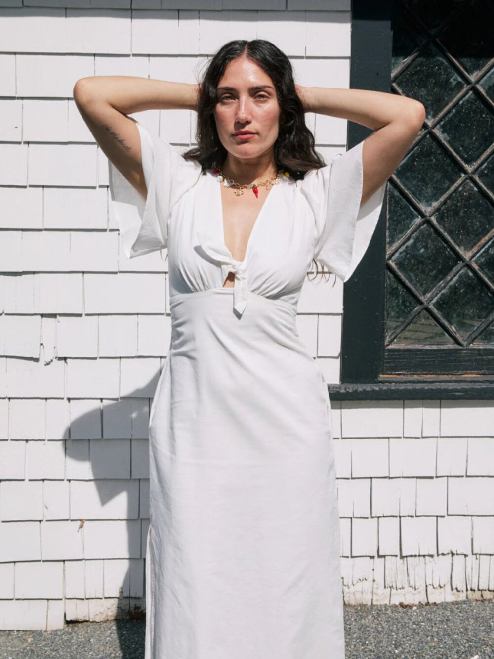Lisa Says Gah Jess Dress Dove White Bow Front Dress Size Large NWT